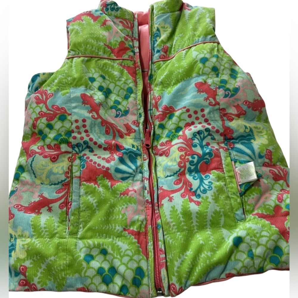 Lilly Pulitzer Girl's XL Reversible Down Puffer Vest Jacket Outerwear Gecko